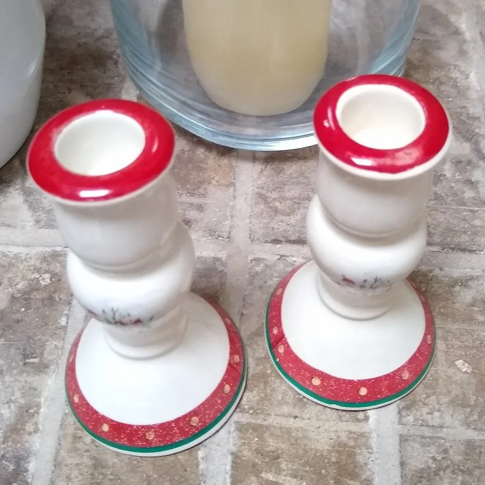 ROYAL SEASONS Candlesticks Stoneware Snowman Candle Tapers Holder - Picture 3 of 6